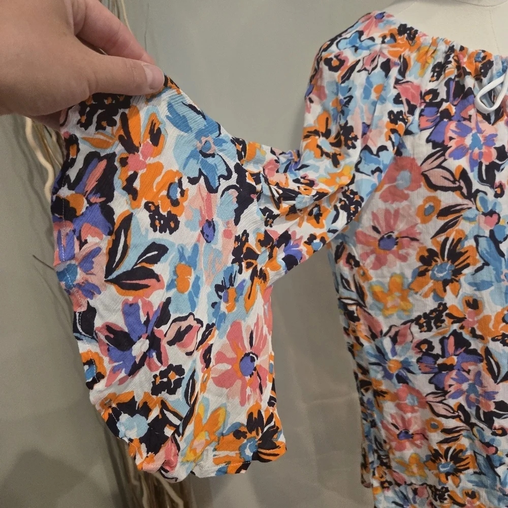 Anne Cole V-neck Front Tie Floral Swim Cover-up In Size XS